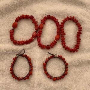 Charming Charlie set of earrings and three stretch bracelets